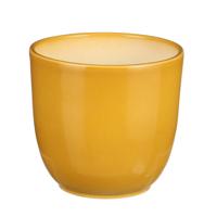 Plantenpot/bloempot Tusca - Okergeel - keramiek - glans - D12 x H11 cm