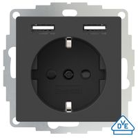 Stopcontact met USB poorten 2400mA antraciet voor een 40mm diepe doos
