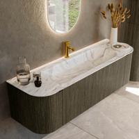 Badmeubel Mondiaz Kurve-Dlux | 150 cm cm | Meubelkleur Shadow | Wastafelkleur Glace | Solid surface | Wasbak midden spoelbak | 1 kraangat