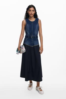 Gecombineerde denim jurk - BLUE - M