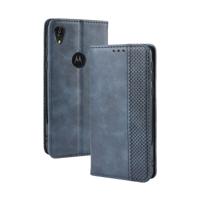 Magnetische Buckle retro Crazy Horse textuur horizontale Flip lederen case voor Motorola Moto E6 met houder & kaartsleuven & fotolijstjes (blauw)