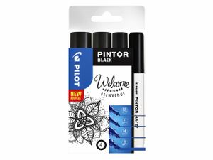 Verfstift Pilot Pintor zwart etui ÃƒÆ' 4 stuks ass breedtes