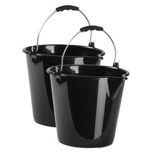 Plasticforte Emmer - 2x stuks - 9 liter - zwart - met schenktuit - 30 x 26 cm