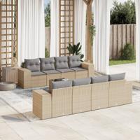9-delige Loungeset met kussens poly rattan beige
