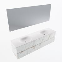 MONDIAZ VICA 180cm badmeubel onderkast Carrara 4 lades. Wastafel Moon dubbel zonder kraangat, kleur Talc met spiegel LED.