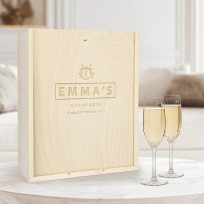 Champagnekist met twee flutes - gegraveerd deksel