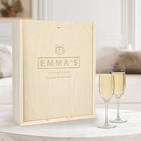 Champagnekist met twee flutes - gegraveerd deksel