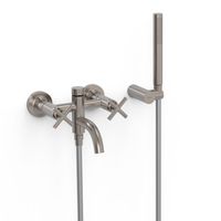 Badkraan Tres Mont Blanc | Opbouw | Mengkraan | Incl.Handdoucheset | 2-weg | hoh 15 cm | 2-hendels | Rond | RVS look