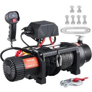 VEVOR Elektrische Lier 12V Winch 4536kg/10000lbs Offroad Motor Lier Kabel Elektrische Lier Nylon Touw met Draadloze Afstandsbediening Zwart Ideaal