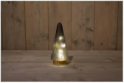 Anna&apos;s Collection LED glazen boom gouden voet mat grijs Ø 10,5 x 24,5cm