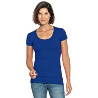 Bodyfit dames t-shirt blauw met ronde hals - thumbnail