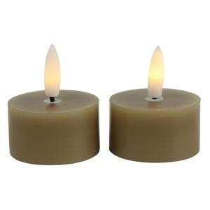 Countryfield LED theelichtjes/waxinelichtjes - 2x st - beige - D4 x H5,2 cm - met timer