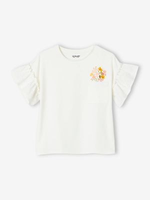 Meisjes-t-shirt met ruches van Engels borduurwerk ecru
