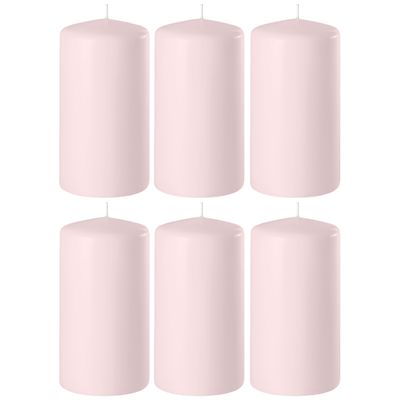 8x Lichtroze cilinderkaarsen/stompkaarsen 6 x 8 cm 27 branduren