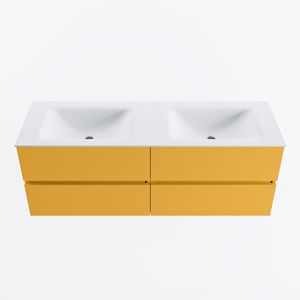 MONDIAZ VICA 140cm badmeubel onderkast Ocher 4 lades. Wastafel CLOUD dubbel 2 kraangaten, kleur Talc.