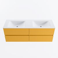 MONDIAZ VICA 140cm badmeubel onderkast Ocher 4 lades. Wastafel CLOUD dubbel 2 kraangaten, kleur Talc.