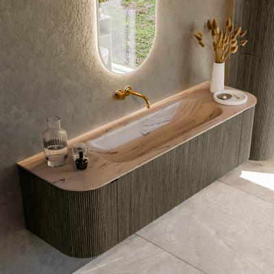 Badmeubel Mondiaz Kurve-Dlux | 160 cm | Meubelkleur Shadow | Wastafelkleur Arena | Solid surface | Wasbak midden spoelbak | Zonder kraangat(en)
