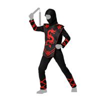 Carnaval verkleed kostuum/outfit - Ninja - voor jongens - zwart/rood - polyester