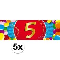 5 jaar leeftijd sticker - 5x - 19 x 6 cm - verjaardag versiering - feestartikelen