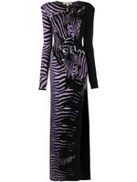 Roberto Cavalli robe longue fendue à motif zébré en jacquard - Noir