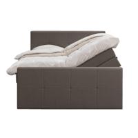 Leen Bakker - Boxspring Met Opbergruimte En Voetbord Liv Geblokt - Donker - 140x200cm - Stof - Bruin