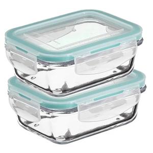 5Five Vershoudbakje met deksel - 2x - glas - luchtdicht - met clips - 23 x 17 x 9 cm - 1730 ml