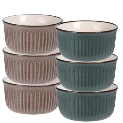 Soepkom Striped - set 6x - bruin / groen - 14 x 7 cm - keramiek - kommetjes Soepkom Striped - set 6x - bruin / groen - 14 x 7 cm - keramiek - kommetjes