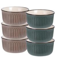 Soepkom Striped - set 6x - bruin / groen - 14 x 7 cm - keramiek - kommetjes