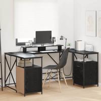Bureau met lade Zwart eiken 182 x 101 x 87.5 cm Bewerkt hout