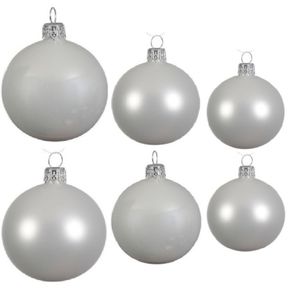 Glazen kerstballen pakket winter wit glans/mat 16x stuks diverse maten