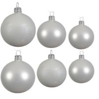 Glazen kerstballen pakket winter wit glans/mat 16x stuks diverse maten