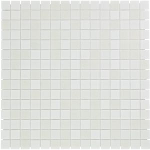 Tegelsample: The Mosaic Factory Amsterdam vierkante glasmozaïek tegels 32x32 wit mix