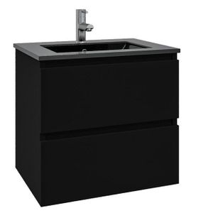 Adema Chaci Badkamermeubelset - 80x46x55cm - 1 keramische wasbak zwart - 1 kraangat - 2 lades - mat zwart SW1212768/SW761655