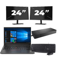 Lenovo ThinkPad E14 Gen 2 - Intel Core i3-11e Generatie - 14 inch - 16GB RAM - 256GB SSD - Windows 11 Home + 2x 24 inch Monitor
