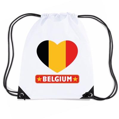 Belgie thema sporttas - nylon rijgkoord rugzak - wit met vlag print - supporters