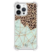 iPhone 14 Pro Max shockproof hoesje - Luipaard marmer mint