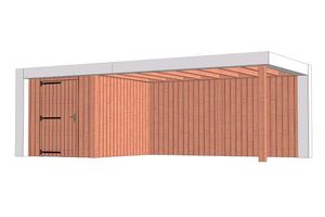Buitenverblijf Verona 755x335 cm - Plat dak model links - Combinatie 1- Plat dak- Onbehandeld lariks Douglas hout- Trendhout