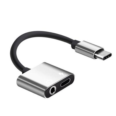 USB-C/type-C tot 3 5 mm AUX + USB-C/type C oortelefoon adapter lader audio kabel voor Mi 8 Lite a2 (L1130) (zilver)