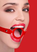 Silicone Ring Gag - With Leather Straps - Red - thumbnail