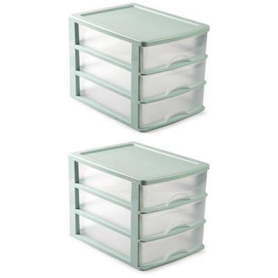 3x stuks ladeblok/bureau organizer met 3 lades groen/transparant L 35,5 x B 27 x H 27 cm