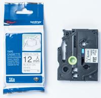 Brother TZe stoffen lint voor P-Touch 12 mm, zwart op wit - thumbnail