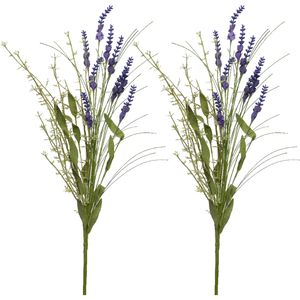 Lavendel kunsttak - 2x - kunststof - paars - 4 x 13 x H75 cm