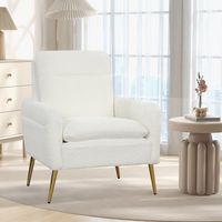 Moderne Eenpersoonssofa Gestoffeerde Fauteuil Taps Toelopende Metalen Poten Leesfauteuil voor Woonkamer Slaapkamer Kantoor Wit - thumbnail