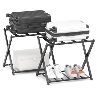 (Set van 2 )Opvouwbaar Bagagerek Bagagerek met 2 Niveaus Stevig Metalen Bagagerek Stevige Nylon Riemen voor Slaapkamer Kledingkast