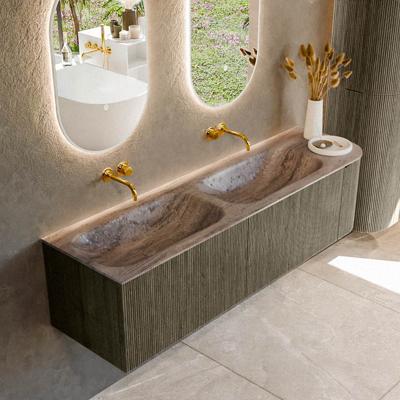 Badmeubel Mondiaz Kurve-Dlux | 165 cm | Meubelkleur Shadow | Wastafelkleur Oza | Solid surface | Dubbel / Links spoelbak | Zonder kraangat(en)