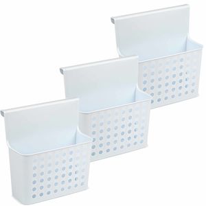 3x Badkamer/keuken hang opbergmandjes/organizers wit/lichtblauw 26 cm