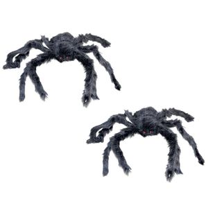 2x stuks horror decoratie spin zwart 40 cm - Feestdecoratievoorwerp