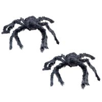 2x stuks halloween/Horror decoratie spin zwart 60 cm - Feestdecoratievoorwerp - thumbnail
