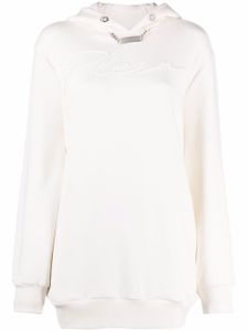 Philipp Plein robe-hoodie à col ornementé - Blanc