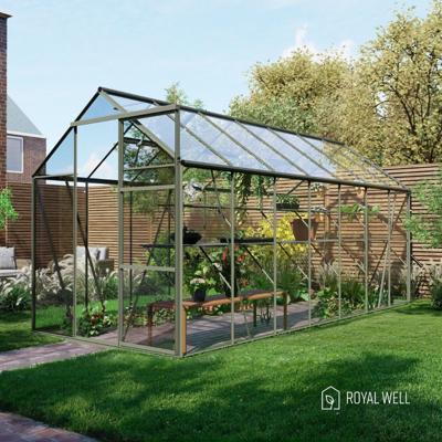 Royal Well Kate 5 tuinkas met veiligheidsglas en fundering - groengrijs Royal Well Kate 5 tuinkas met veiligheidsglas en fundering - groengrijs